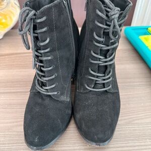 Kensie Black Suede Lace-Up Ankle Boots with Side Zip